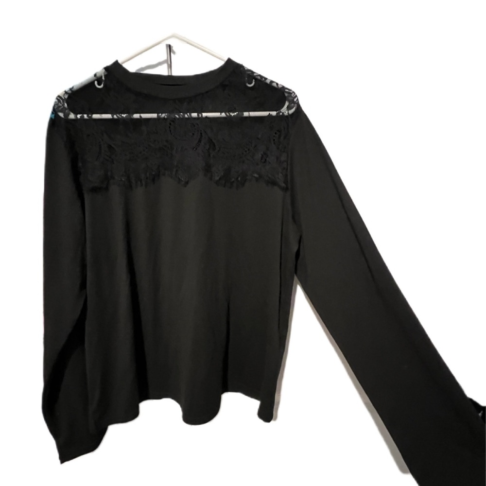 SHEIN Black Lace Accent Blouse